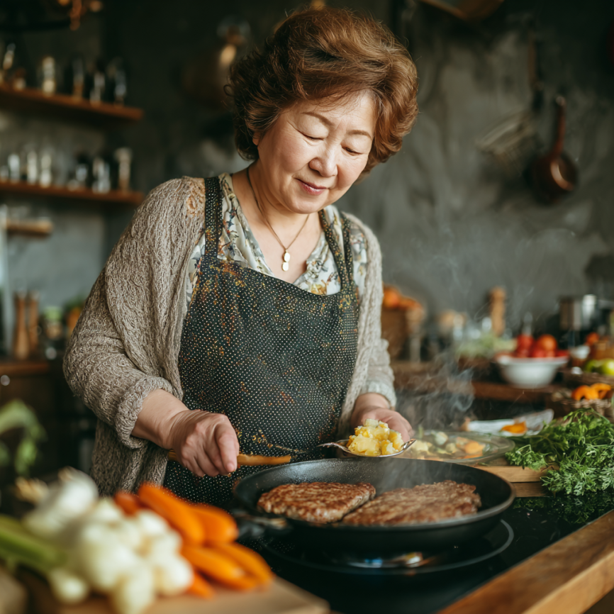 Здоровые люди старшего возраста готовят полезную еду