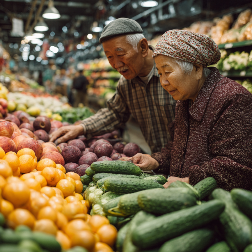 Активные пожилые люди занимаются приготовлением здоровой пищи